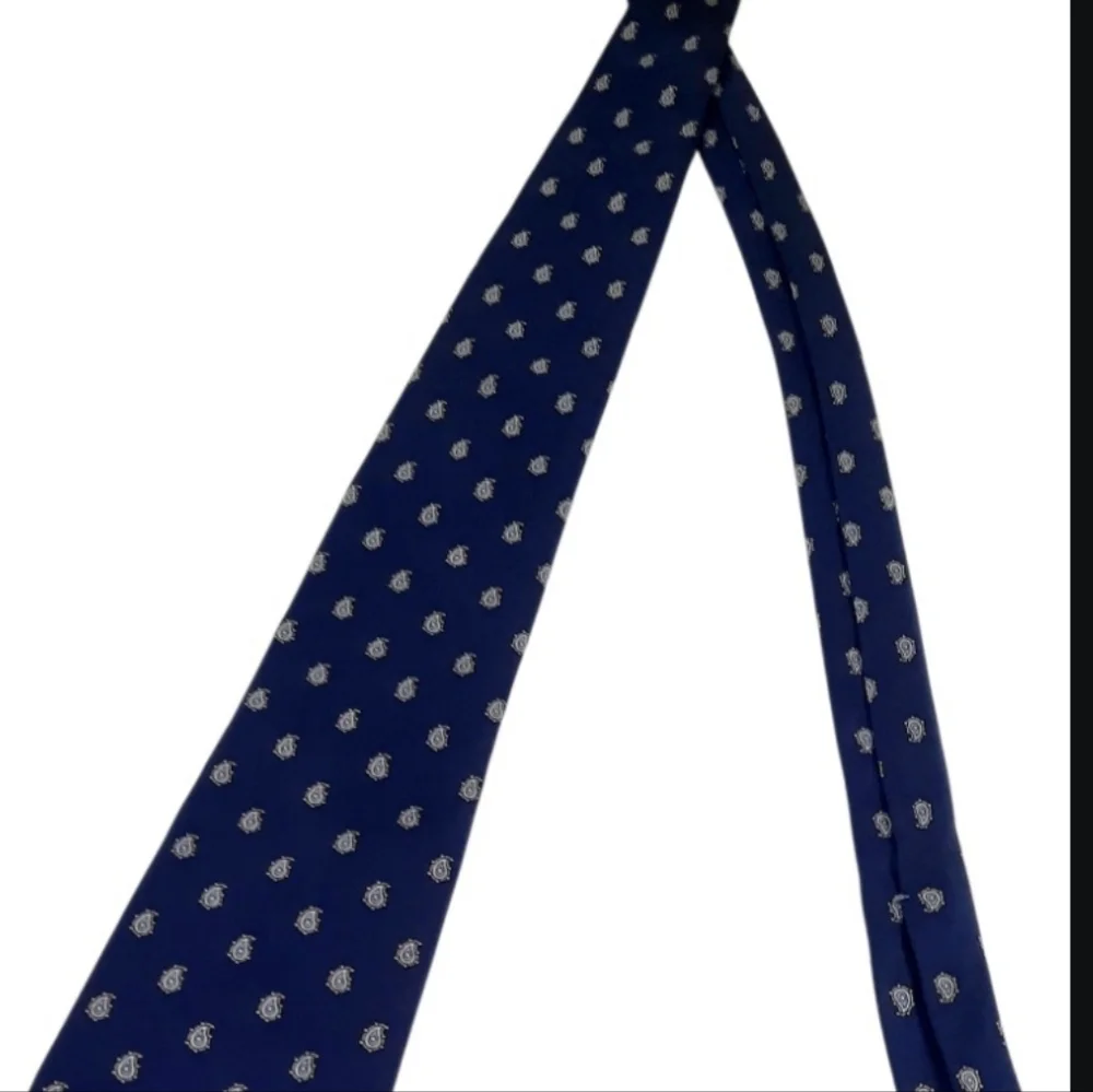Vintage Christian Dior Tie Classic Navy Blue Small Print. 100% Silk